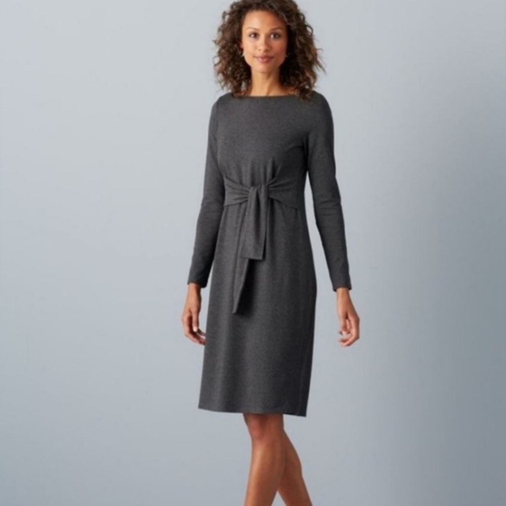 J. Jill Marled Grey Tie Waist Dress. Great Fabric - see pics!  Soft & Long.  M